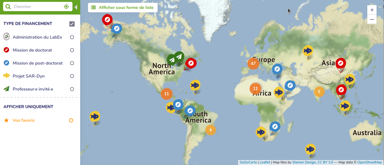 Création d’une carte interactive actualisable des projets du LabEx DynamiTe via l’application Gogocarto